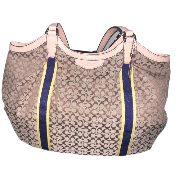 Coach Handbags - Coach Purse Signature Stripe Devin Shoulder Bag blue vintage D1481-F26131
